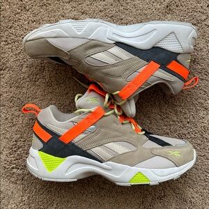 Reebok Tan and Neon Accent Sneakers